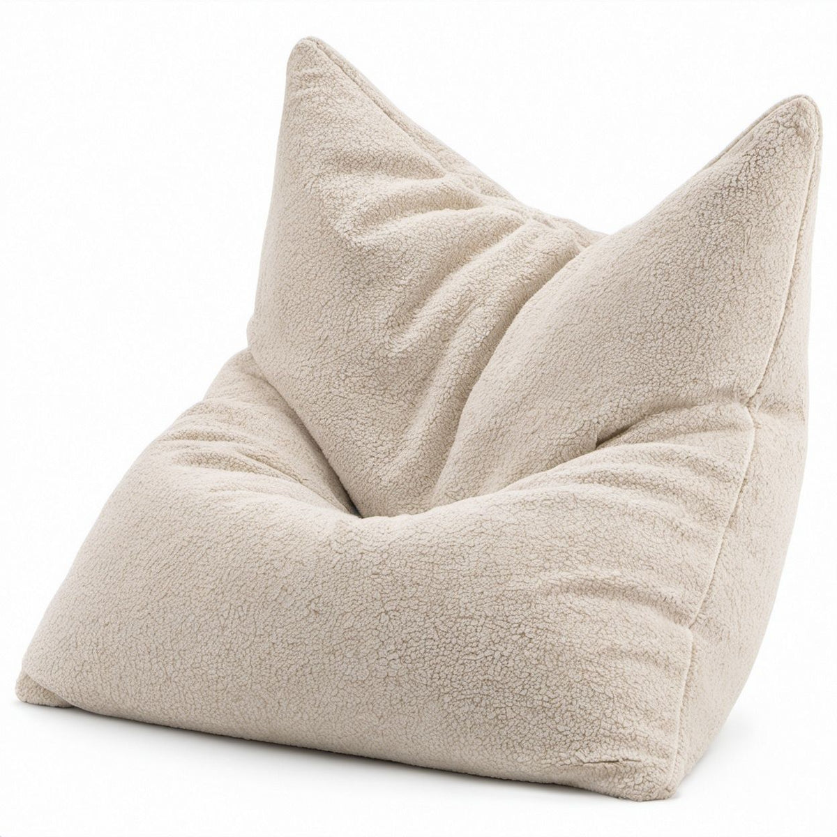 Dreieckiger Sitzsack aus Teddy-Polyester in Creme, 90 x 90 x 110 cm