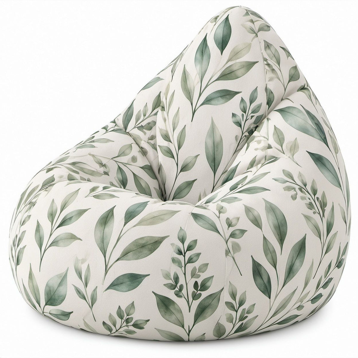 Tropfenförmiger Sitzsack aus Polyester Weiß/Grün mit Blattmuster, 80 x 80 x 100 cm