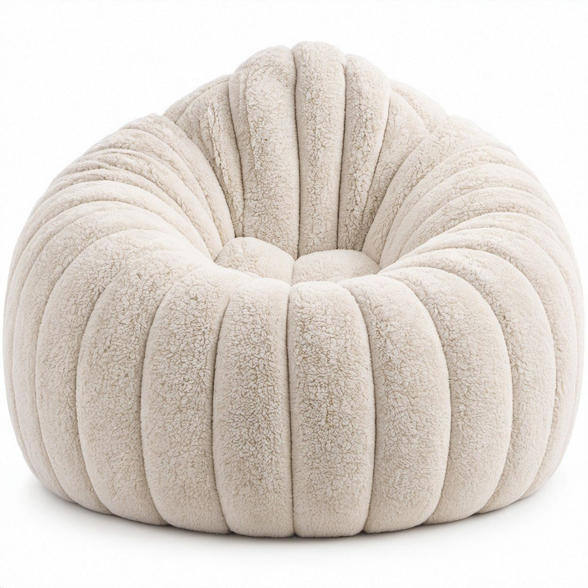 Runder Sessel in Creme mit Teddy-Polyester, 90 x 90 x 75 cm