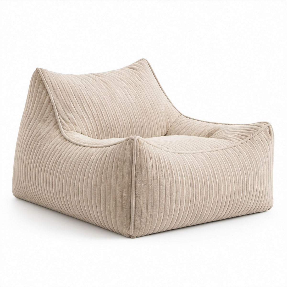 Rechteckiger Sitzsack-Sessel aus Polyester-Cord, Beige, 90 x 100 x 75 cm