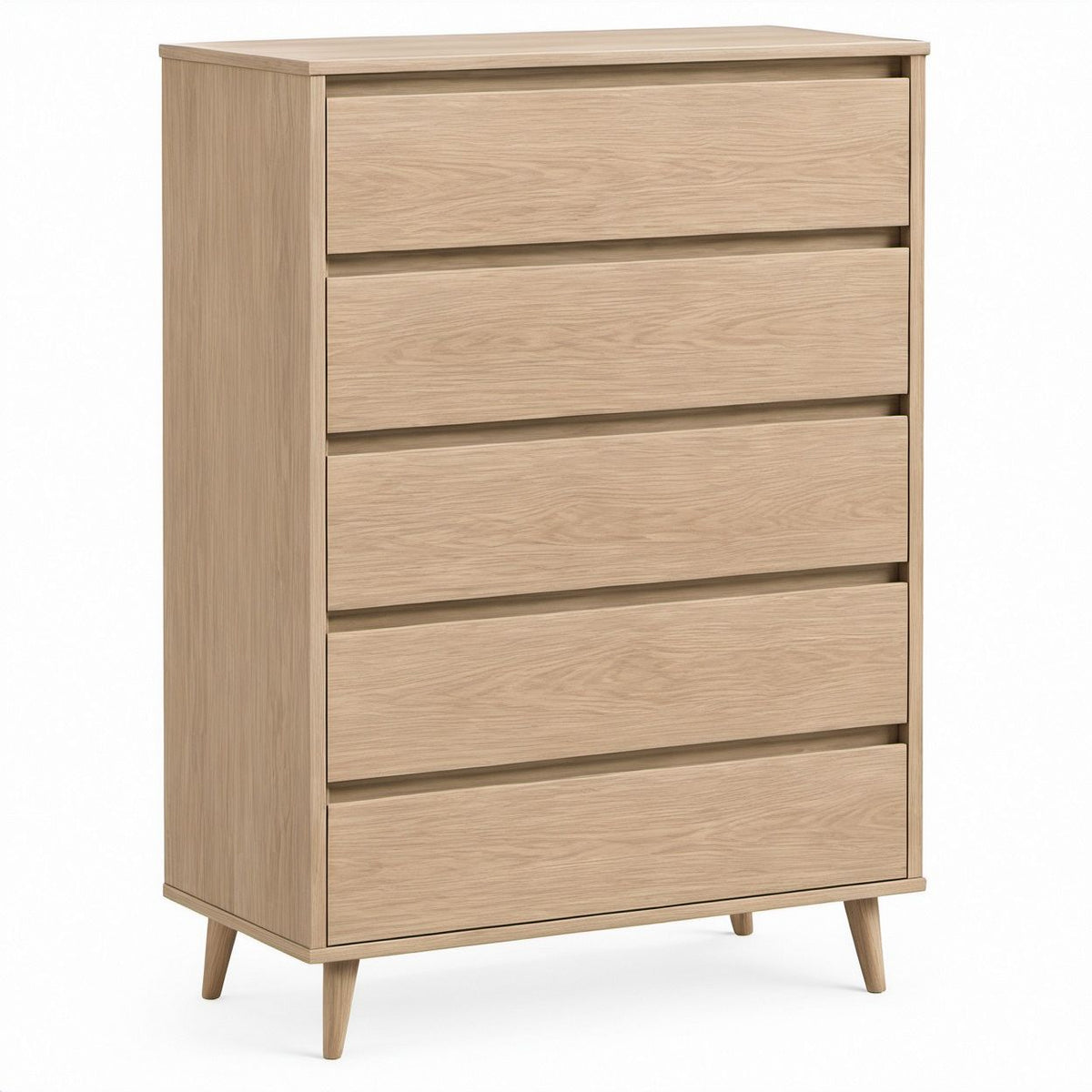 Kommode mit 5 Schubladen in hellbrauner Eichenoptik, 80 x 40 x 120 cm