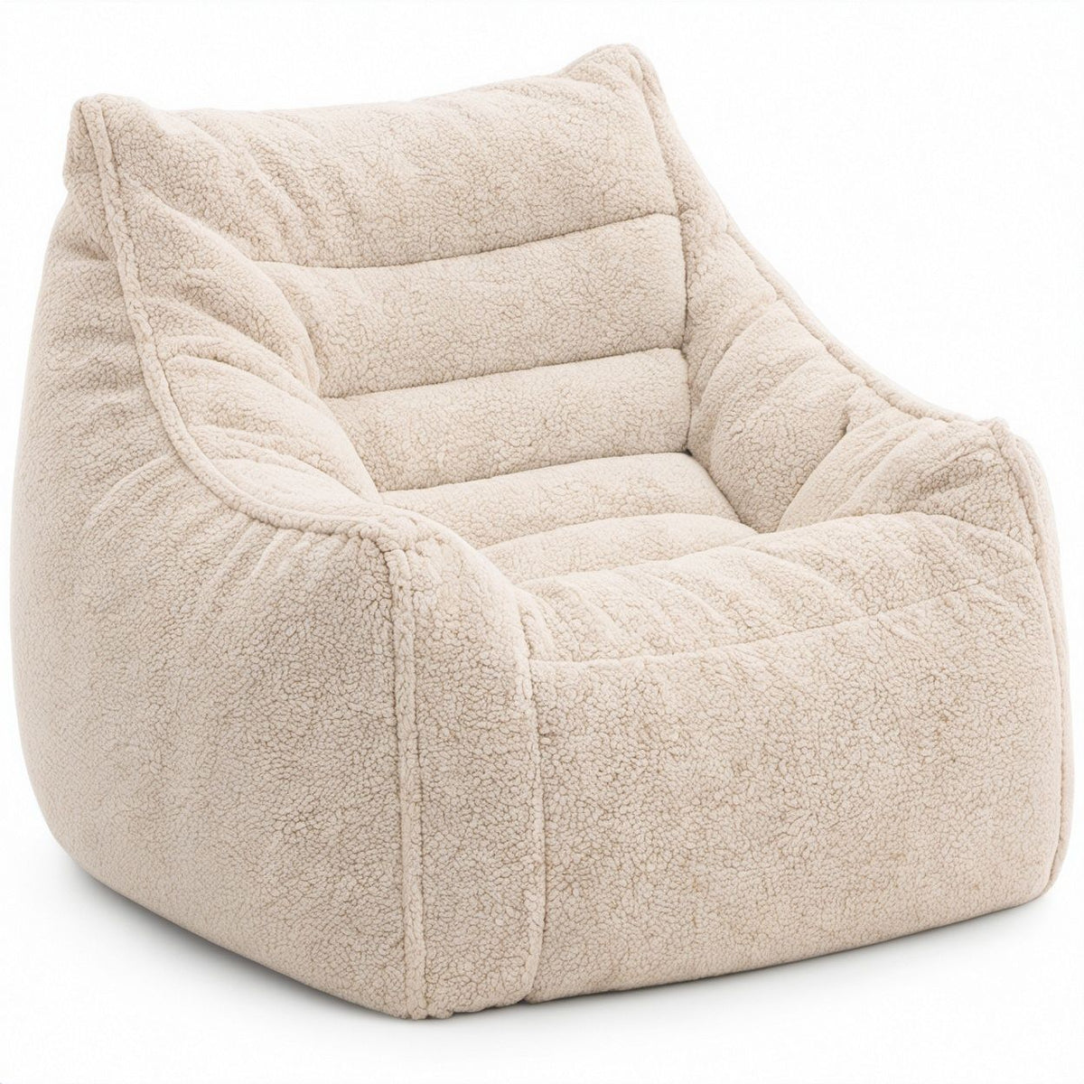 Sitzsack-Sessel mit Armlehnen aus Polyester-Bouclé, Cremeweiß, 90 x 90 x 95 cm