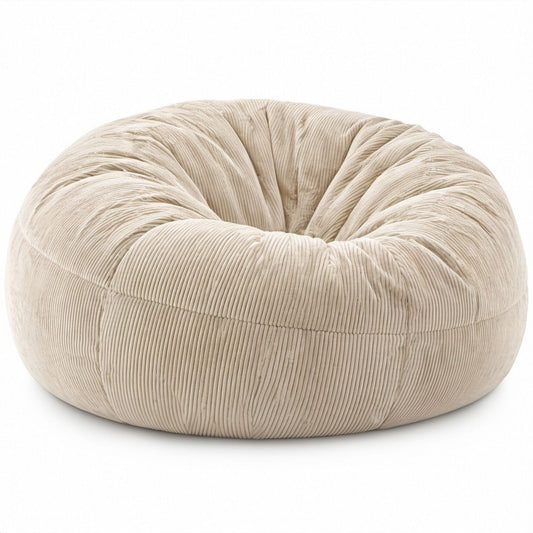Runder Sitzsack-Sessel aus Polyester-Cord, Beige, 90 x 90 x 70 cm