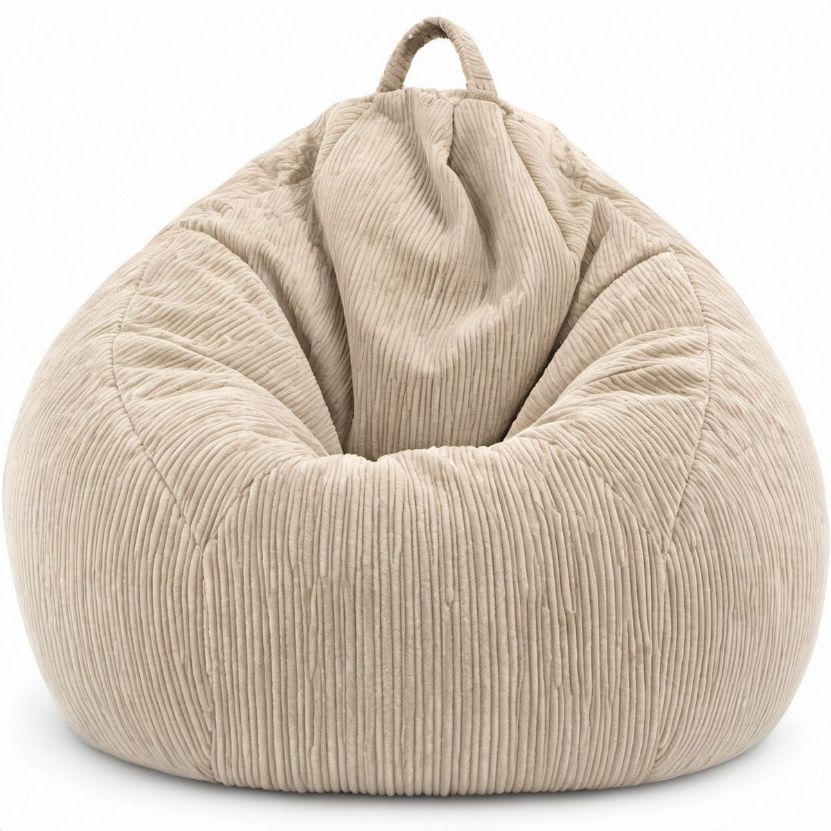 Runder Sitzsack aus Polyester-Cord mit EPS-Perlenfüllung und Tragegriff, Beige, 100 x 100 x 80 cm