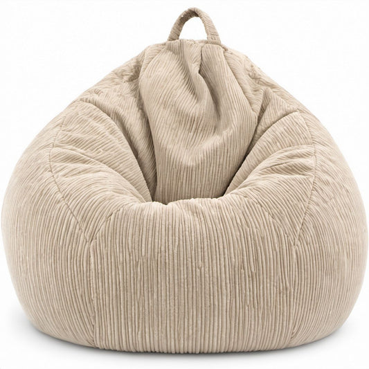 Runder Sitzsack aus Polyester-Cord mit EPS-Perlenfüllung und Tragegriff, Beige, 100 x 100 x 80 cm
