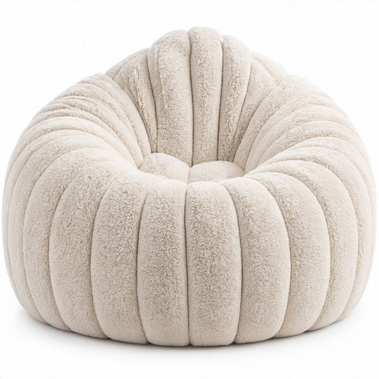 Runder Sessel in Creme mit Teddy-Polyester, 90 x 90 x 75 cm