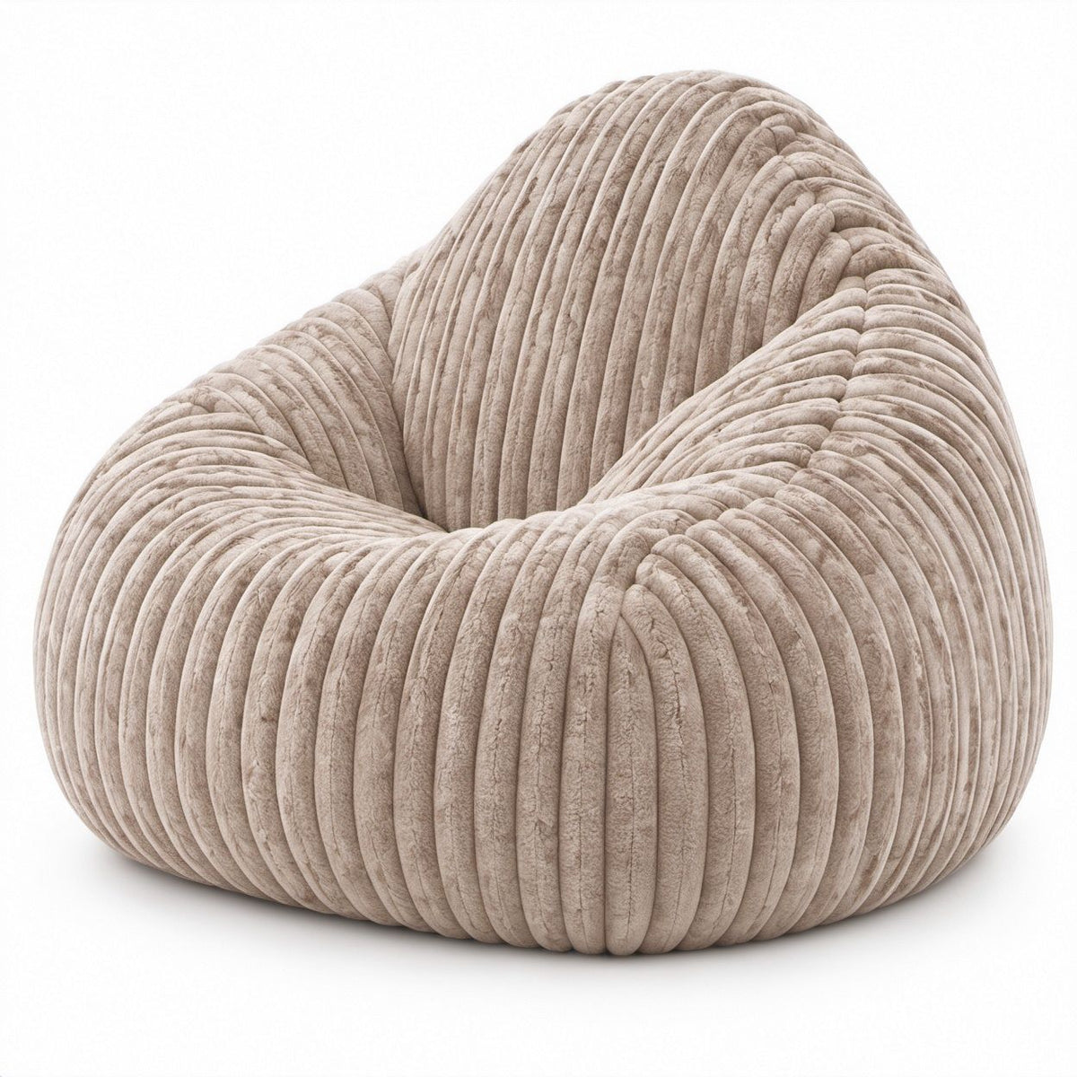 Sitzsack in Tropfenform aus Cord-Polyester, Beige, 90 x 90 x 80 cm