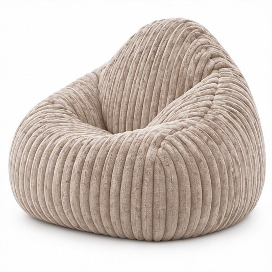 Sitzsack in Tropfenform aus Cord-Polyester, Beige, 90 x 90 x 80 cm