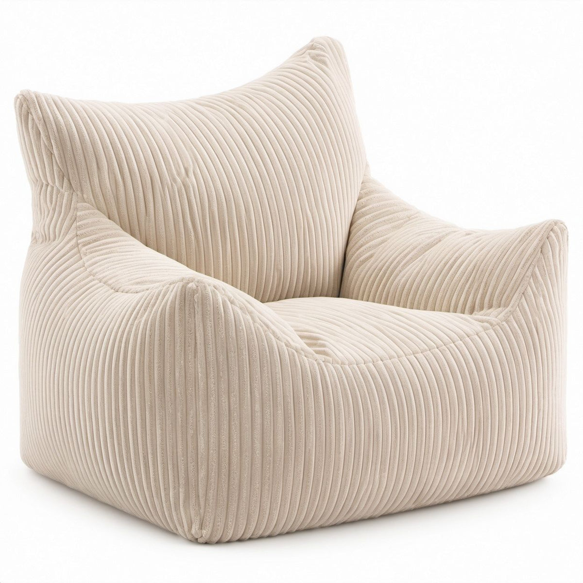 Quadratischer Sitzsack-Sessel aus geripptem Polyester, Cremeweiß, 90 x 85 x 85 cm