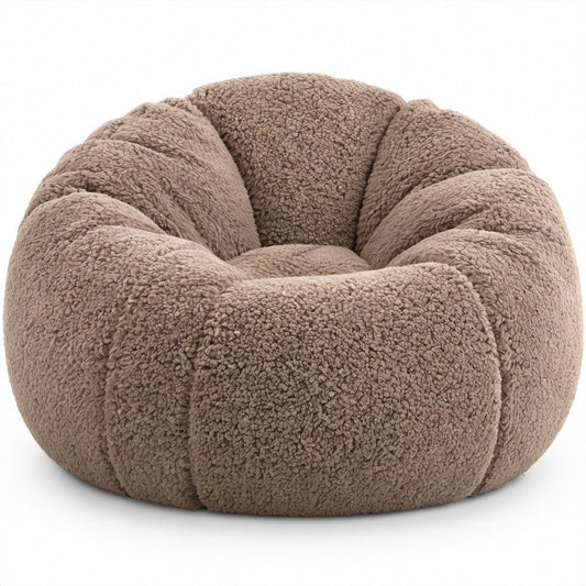 Runder Sitzsack-Sessel aus Teddyplüsch in Taupe, 90 x 90 x 70 cm