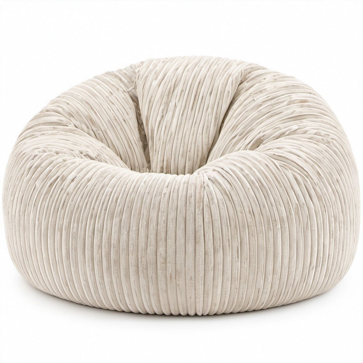 Runder Sitzsack-Sessel aus geripptem Polyester in Creme, 90 x 90 x 70 cm