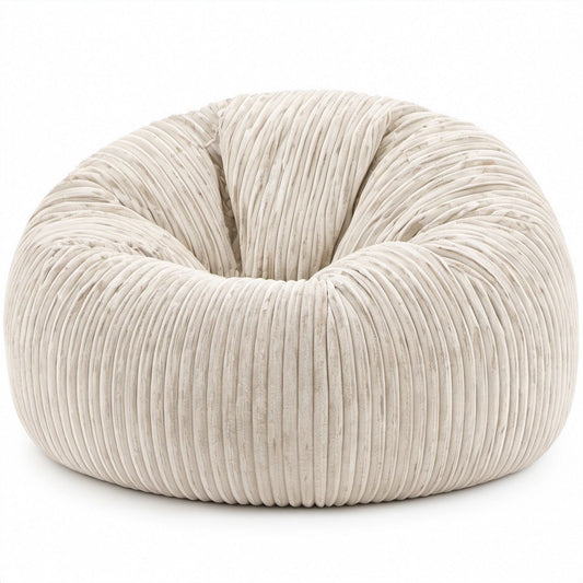 Runder Sitzsack-Sessel aus geripptem Polyester in Creme, 90 x 90 x 70 cm