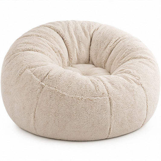 Runder Loungesessel aus Polyester-Bouclé, Cremeweiß, 95 x 90 x 75 cm