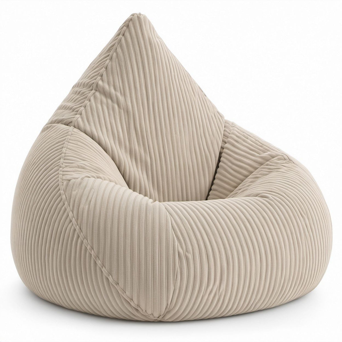 Beiger Sitzsack-Sessel in Tropfenform aus Polyester-Cord, 90 x 90 x 100 cm