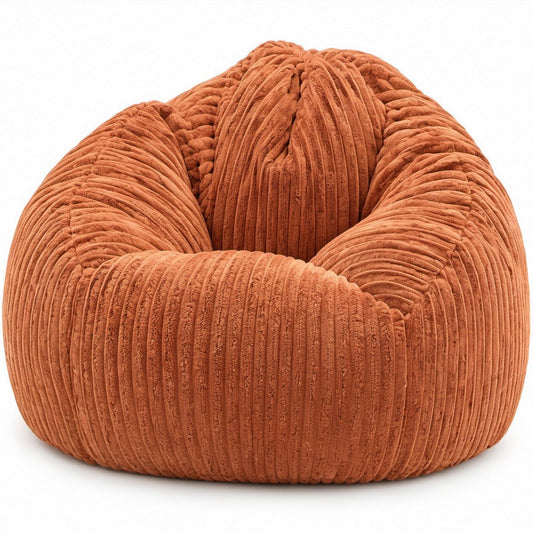 Runder Sitzsack-Sessel aus Polyester-Cord in Rostbraun, 90 x 90 x 70 cm